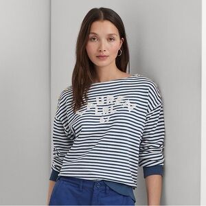 ⛵️⚓️🐠 Lauren Ralph Lauren Logo Striped French Terry Top Sweatshirt